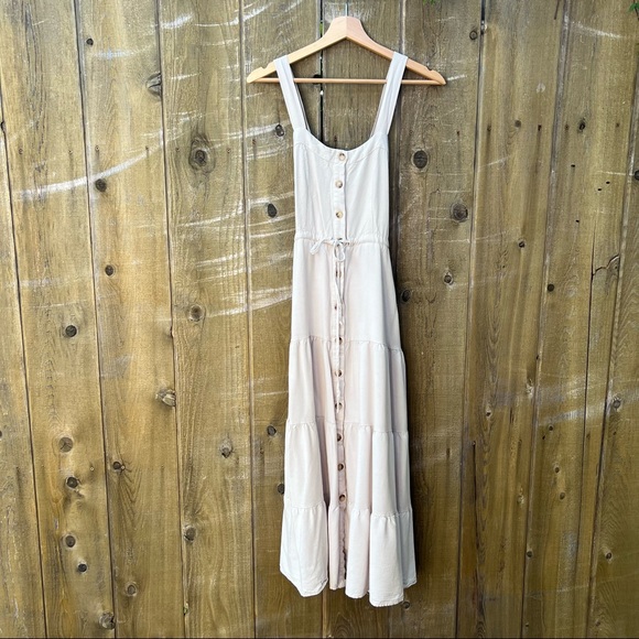 Beige Button-Front Tiered Criss-Cross Midi Dress 🌿 - Picture 7 of 10